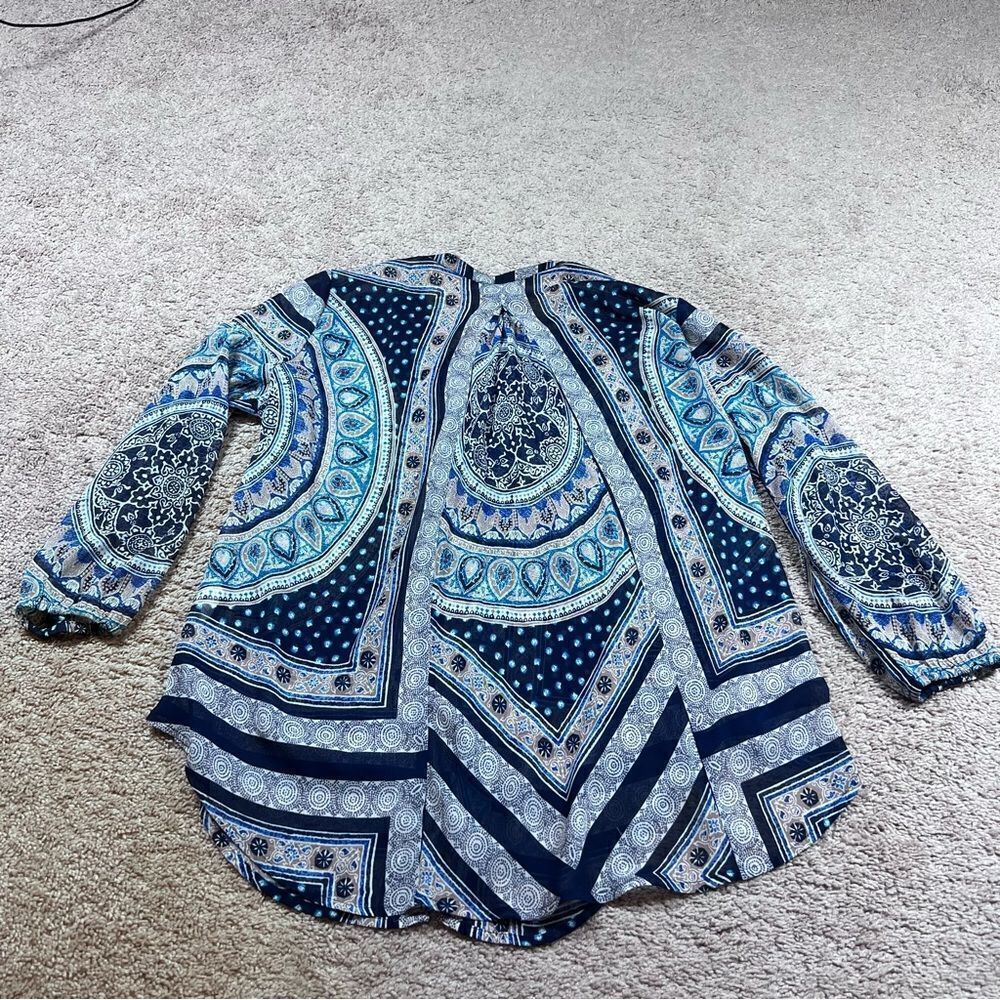 Lucky Brand Tunic Top Blouse Semi-Sheer Paisley Button Up Size M - Picture 7 of 8